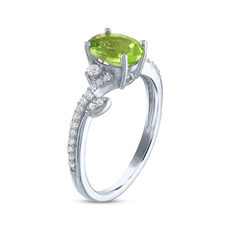 Main Image 2 of Oval-Cut Peridot & White Lab-Created Sapphire Leaf & Vine Ring Sterling Silver
