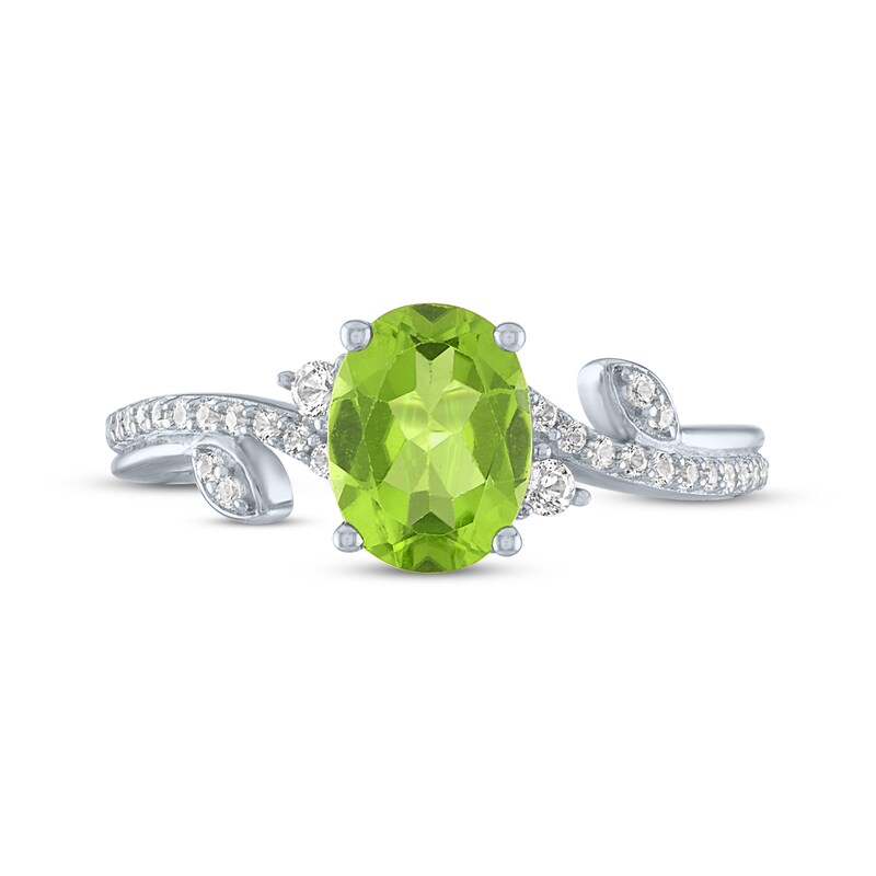 Main Image 3 of Oval-Cut Peridot & White Lab-Created Sapphire Leaf & Vine Ring Sterling Silver