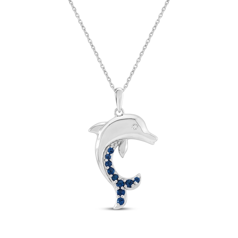 Main Image 1 of London Blue Topaz & White Lab-Created Sapphire Dolphin Necklace Sterling Silver 18"