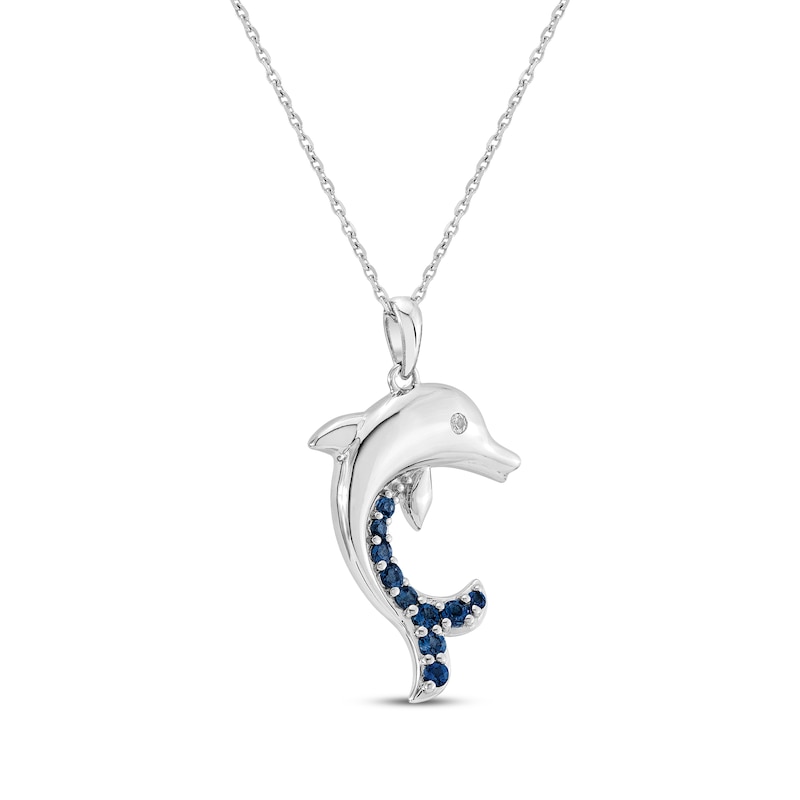 Main Image 2 of London Blue Topaz & White Lab-Created Sapphire Dolphin Necklace Sterling Silver 18"
