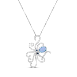 Oval-Cut Blue Lab-Created Opal, White Lab-Created Sapphire & London Blue Topaz Octopus Necklace Sterling Silver 18"