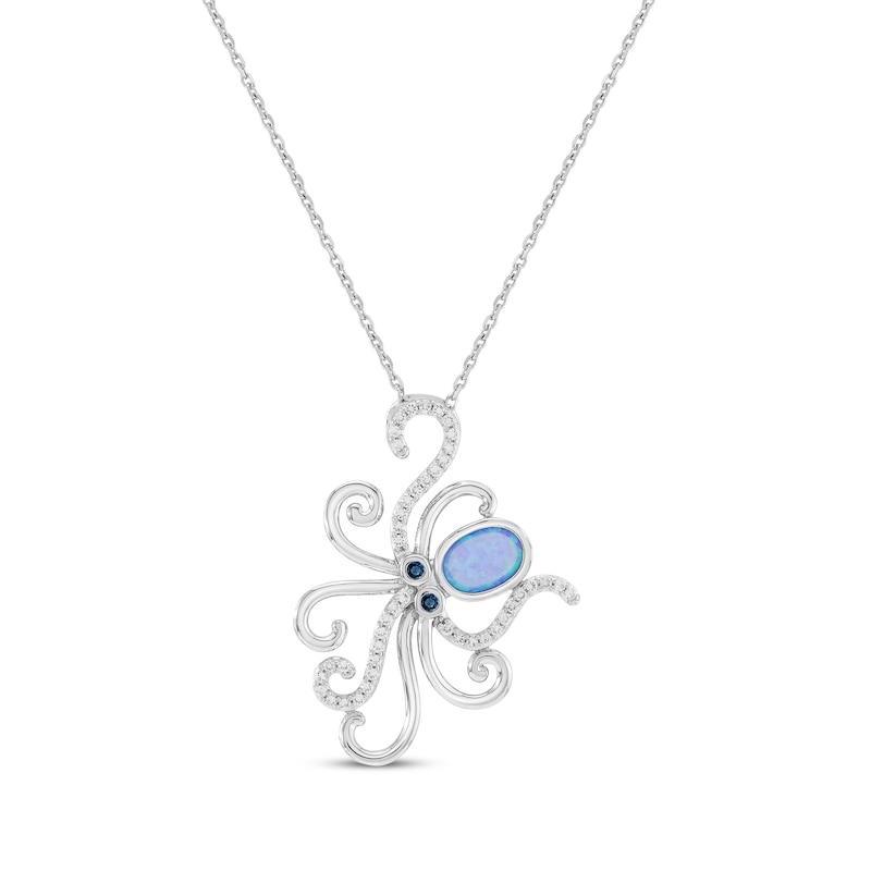 Main Image 1 of Oval-Cut Blue Lab-Created Opal, White Lab-Created Sapphire & London Blue Topaz Octopus Necklace Sterling Silver 18"