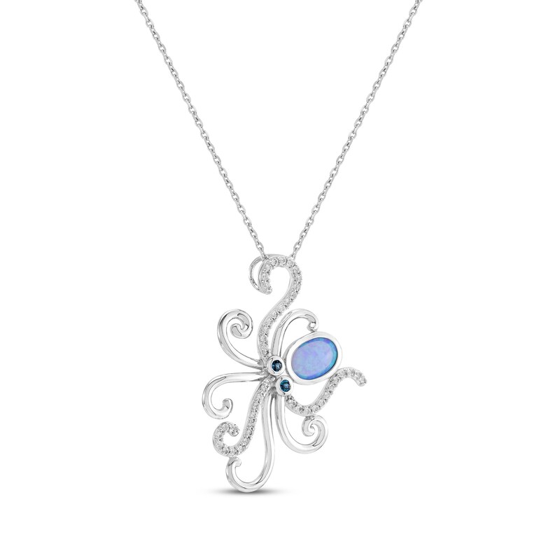 Main Image 2 of Oval-Cut Blue Lab-Created Opal, White Lab-Created Sapphire & London Blue Topaz Octopus Necklace Sterling Silver 18"