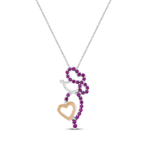 Pink Lab-Created Sapphire Poodle Necklace Sterling Silver & 10K Rose Gold 18"