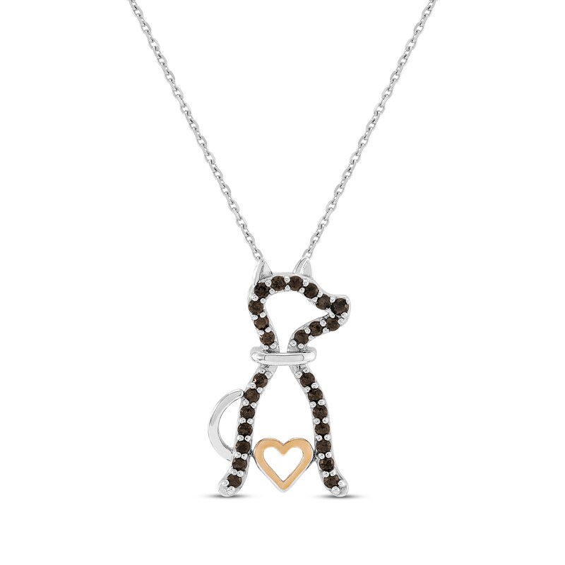 Main Image 1 of Smoky Quartz Dog Silhouette Heart Necklace Sterling Silver & 10K Rose Gold 18"