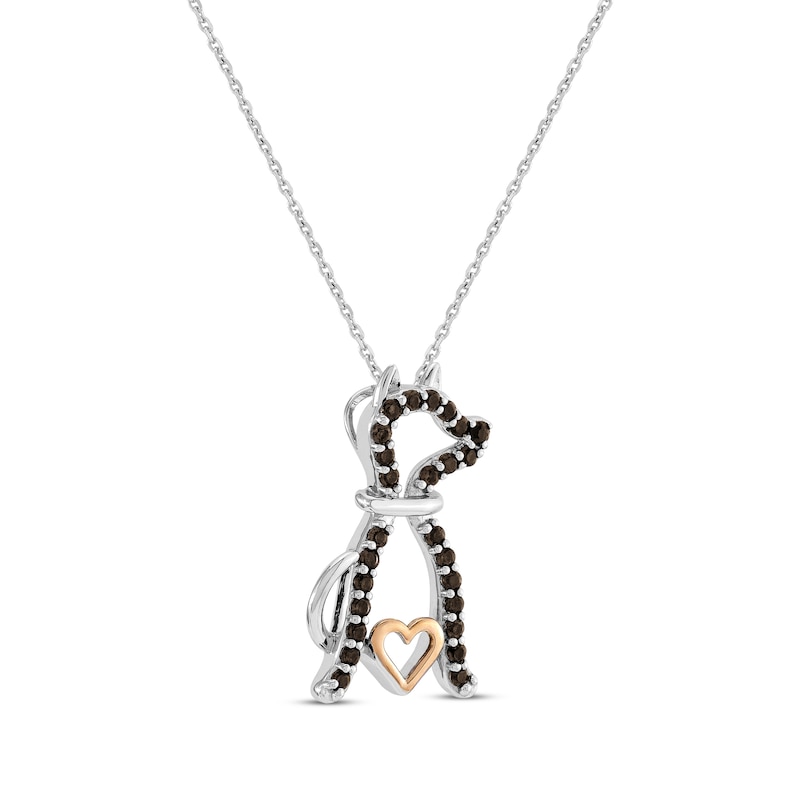Main Image 2 of Smoky Quartz Dog Silhouette Heart Necklace Sterling Silver & 10K Rose Gold 18"