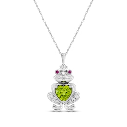 Heart-Shaped Peridot, Lab-Created Ruby & White Lab-Created Sapphire Frog Prince Necklace Sterling Silver 18"