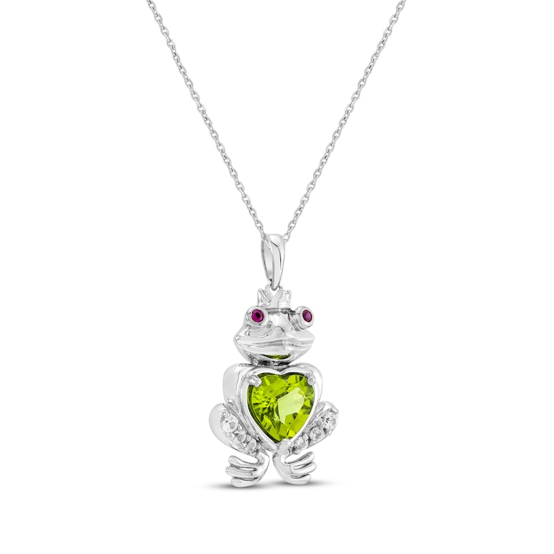 Main Image 2 of Heart-Shaped Peridot, Lab-Created Ruby & White Lab-Created Sapphire Frog Prince Necklace Sterling Silver 18"