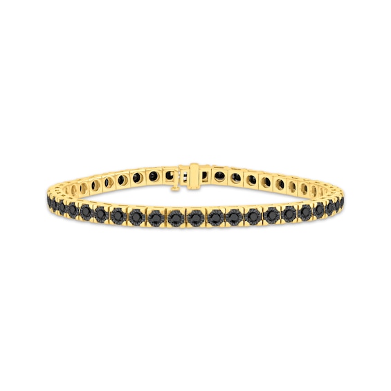 Men's Black Diamond Square Link Tennis Bracelet 3 ct tw 10K Yellow Gold 8.5"