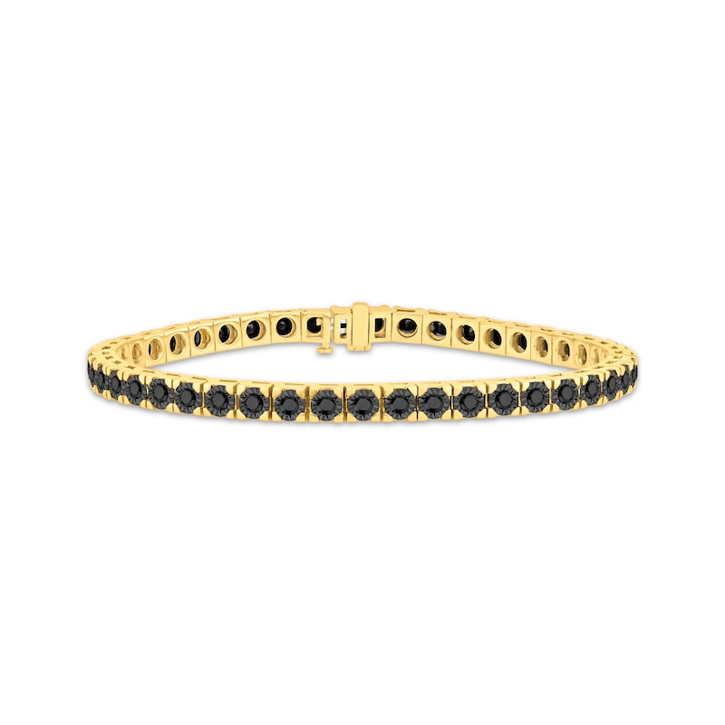 Main Image 1 of Men's Black Diamond Square Link Tennis Bracelet 3 ct tw 10K Yellow Gold 8.5"