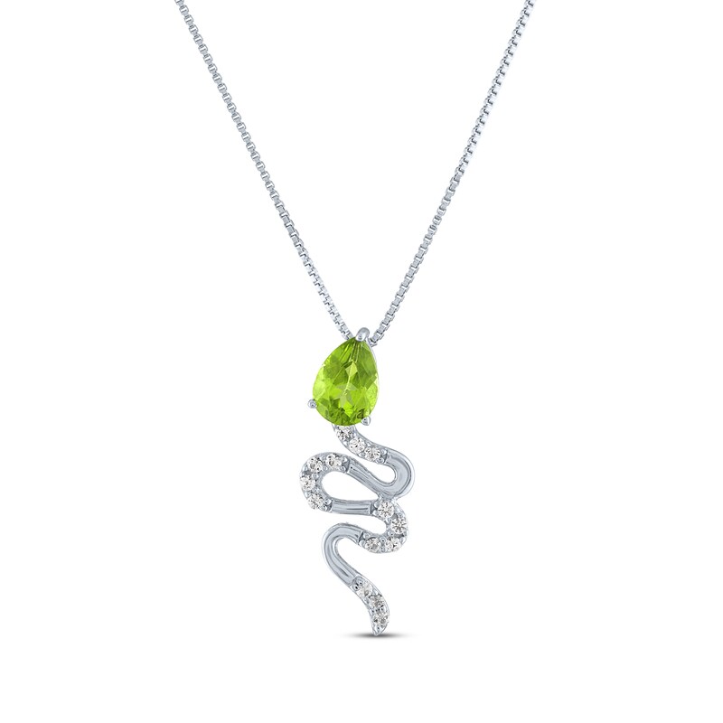 Main Image 1 of Pear-Shaped Peridot & White Lab-Created Sapphire Snake Necklace Sterling Silver 18"