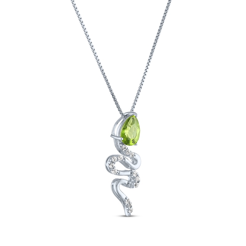Main Image 2 of Pear-Shaped Peridot & White Lab-Created Sapphire Snake Necklace Sterling Silver 18"