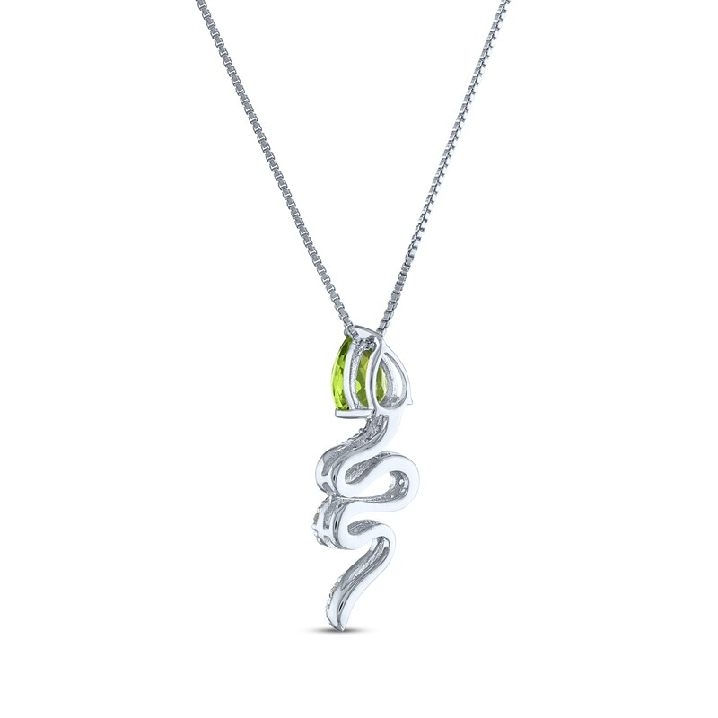 Main Image 3 of Pear-Shaped Peridot & White Lab-Created Sapphire Snake Necklace Sterling Silver 18"