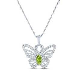 Marquise-Cut Peridot & White Lab-Created Sapphire Butterfly Necklace Sterling Silver 18&quot;
