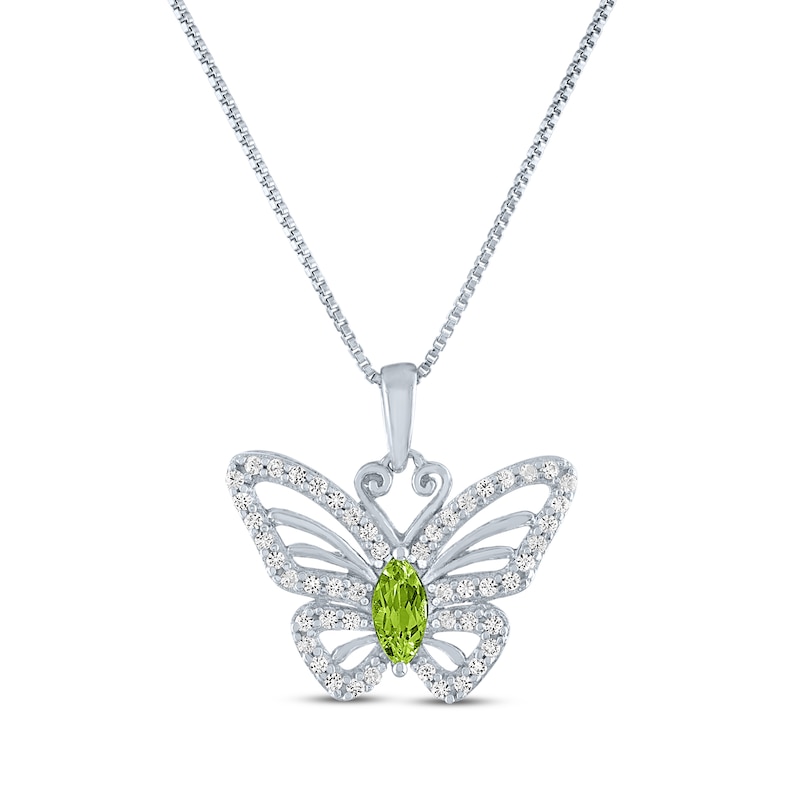 Main Image 1 of Marquise-Cut Peridot & White Lab-Created Sapphire Butterfly Necklace Sterling Silver 18"