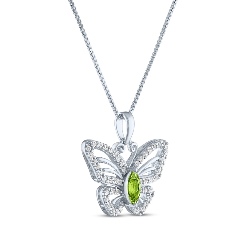 Main Image 2 of Marquise-Cut Peridot & White Lab-Created Sapphire Butterfly Necklace Sterling Silver 18"