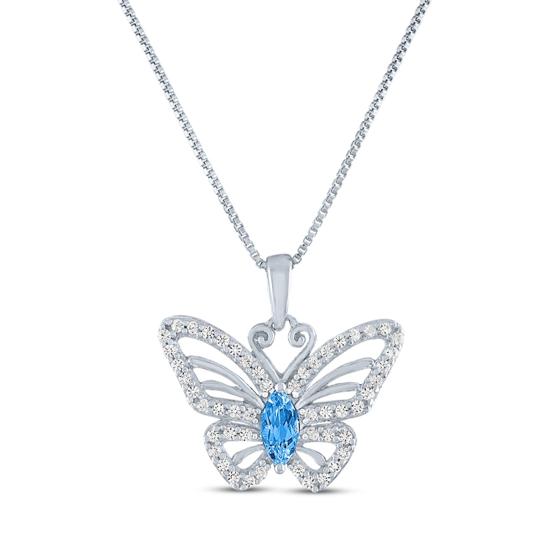 Main Image 1 of Marquise-Cut Swiss Blue Topaz & White Lab-Created Sapphire Butterfly Necklace Sterling Silver 18"