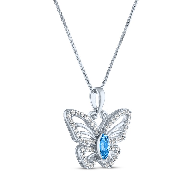 Main Image 2 of Marquise-Cut Swiss Blue Topaz & White Lab-Created Sapphire Butterfly Necklace Sterling Silver 18"