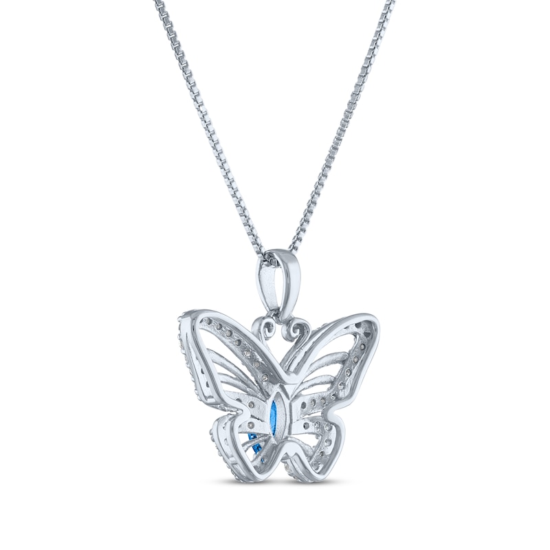 Main Image 3 of Marquise-Cut Swiss Blue Topaz & White Lab-Created Sapphire Butterfly Necklace Sterling Silver 18"