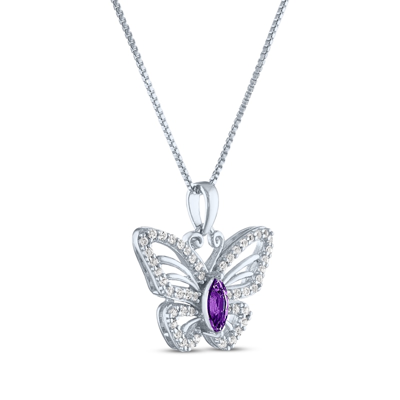 Marquise-Cut Amethyst & White Lab-Created Sapphire Butterfly Necklace Sterling Silver 18"