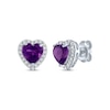 Thumbnail Image 1 of Heart-Shaped Amethyst & White Lab-Created Sapphire Stud Earrings Sterling Silver