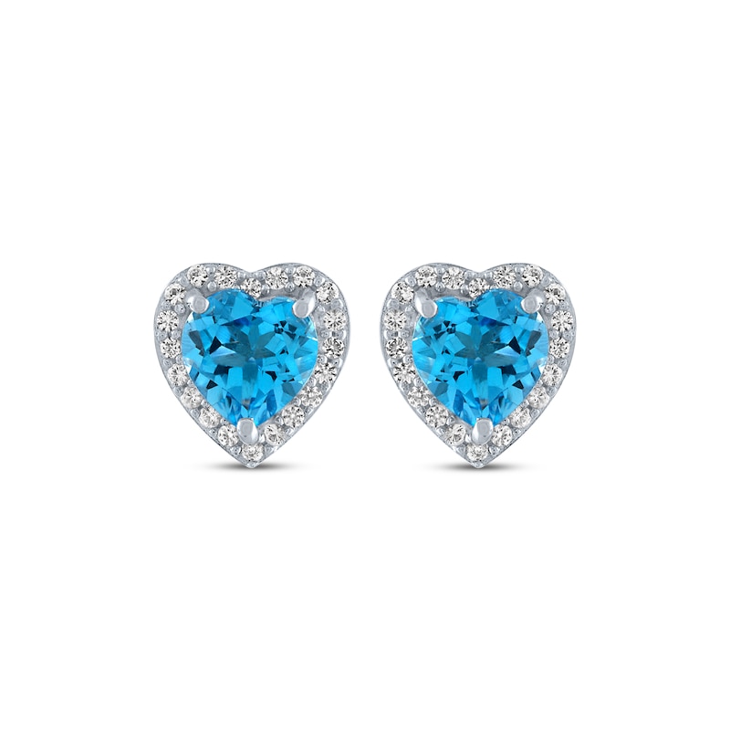 Main Image 2 of Heart-Shaped Swiss Blue Topaz & White Lab-Created Sapphire Stud Earrings Sterling Silver