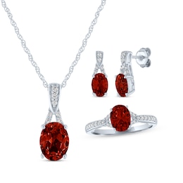 Oval-Cut Garnet & White Lab-Created Sapphire Gift Set Sterling Silver