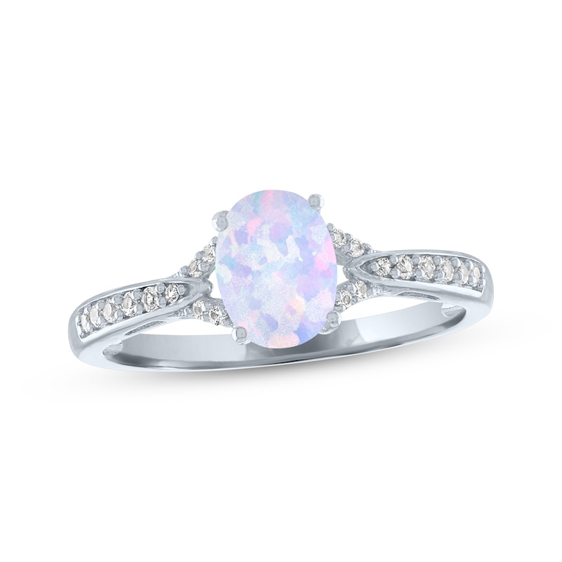 Main Image 3 of Oval-Cut Lab-Created Opal & White Lab-Created Sapphire Gift Set Sterling Silver