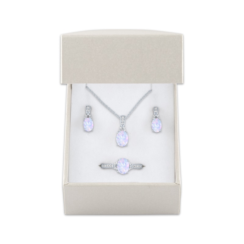 Main Image 5 of Oval-Cut Lab-Created Opal & White Lab-Created Sapphire Gift Set Sterling Silver