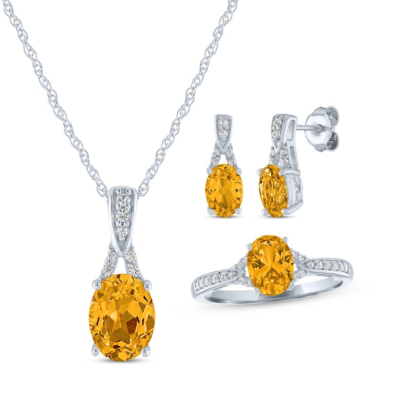 Main Image 1 of Oval-Cut Citrine & White Lab-Created Sapphire Gift Set Sterling Silver