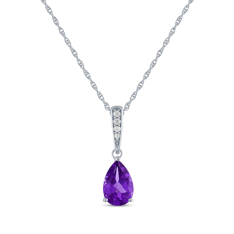 Main Image 2 of Pear-Shaped Amethyst & White Lab-Created Sapphire Gift Set Sterling Silver - Size 7