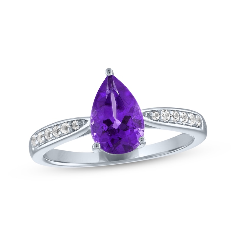 Main Image 3 of Pear-Shaped Amethyst & White Lab-Created Sapphire Gift Set Sterling Silver - Size 7