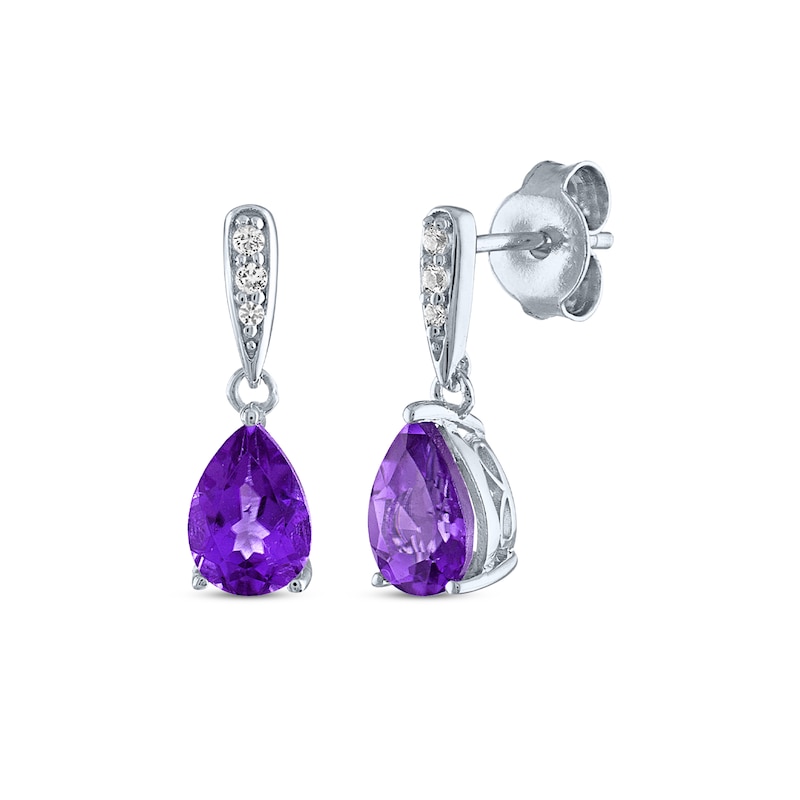Main Image 4 of Pear-Shaped Amethyst & White Lab-Created Sapphire Gift Set Sterling Silver - Size 7