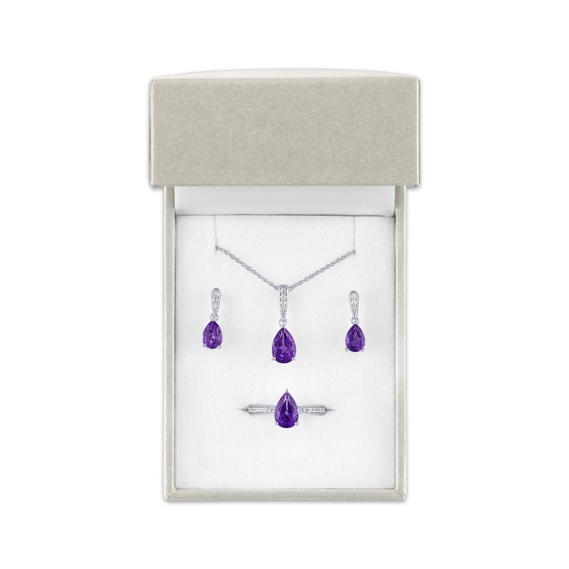 Main Image 5 of Pear-Shaped Amethyst & White Lab-Created Sapphire Gift Set Sterling Silver - Size 7