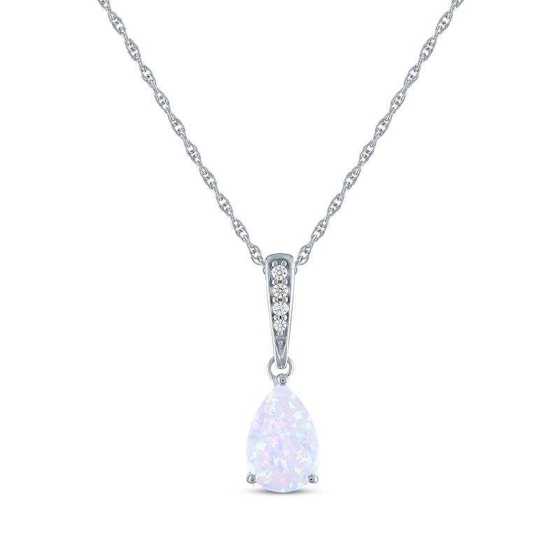 Main Image 2 of Pear-Shaped Lab-Created Opal & White Lab-Created Sapphire Gift Set Sterling Silver - Size 7