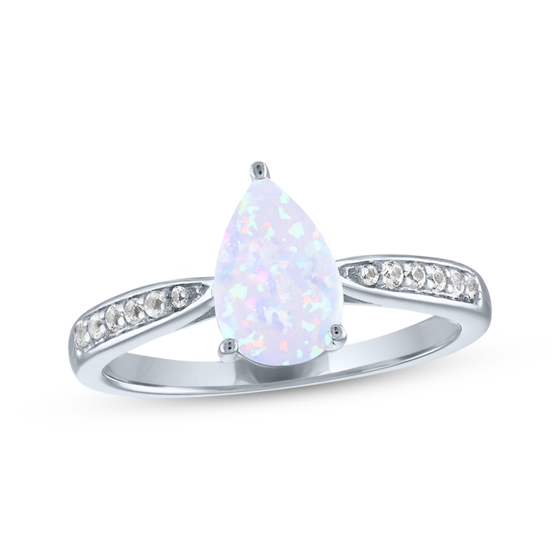 Main Image 3 of Pear-Shaped Lab-Created Opal & White Lab-Created Sapphire Gift Set Sterling Silver - Size 7