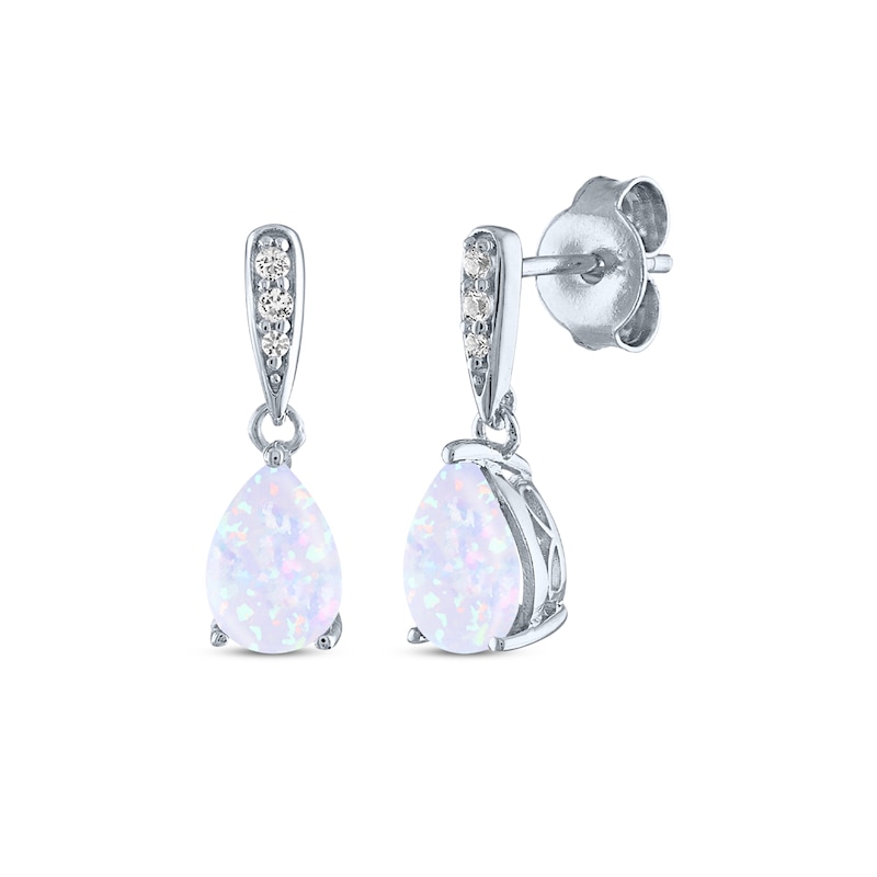 Main Image 4 of Pear-Shaped Lab-Created Opal & White Lab-Created Sapphire Gift Set Sterling Silver - Size 7