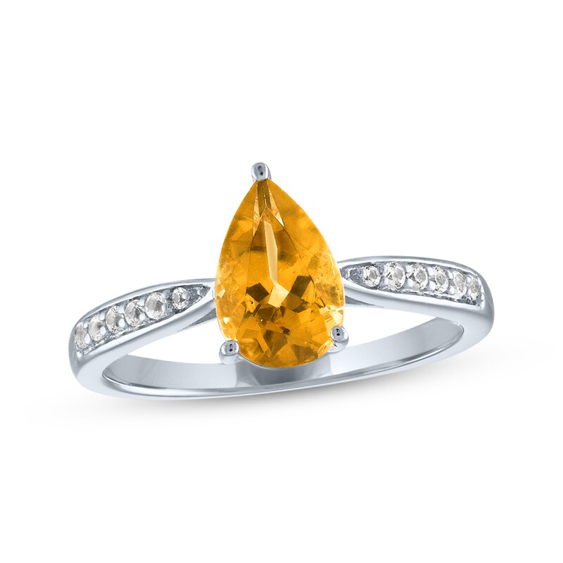 Main Image 3 of Pear-Shaped Citrine & White Lab-Created Sapphire Gift Set Sterling Silver - Size 7