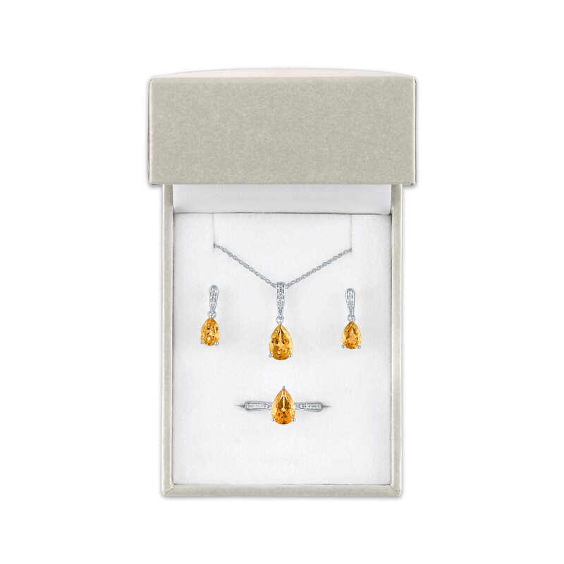 Main Image 5 of Pear-Shaped Citrine & White Lab-Created Sapphire Gift Set Sterling Silver - Size 7