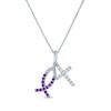 Thumbnail Image 1 of Amethyst & White Lab-Created Sapphire Cross & Ichthus Necklace Sterling Silver 18"