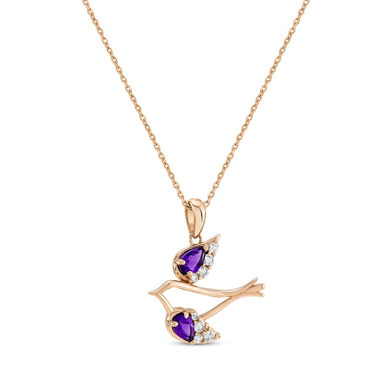 Main Image 2 of Pear-Shaped Amethyst & White Lab-Created Sapphire Dove Necklace 10K Rose Gold 18"