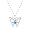 Thumbnail Image 1 of Marquise-Cut Swiss Blue Topaz & White Lab-Created Sapphire Butterfly Necklace Sterling Silver 18"