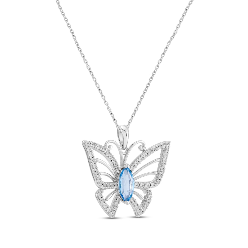 Main Image 2 of Marquise-Cut Swiss Blue Topaz & White Lab-Created Sapphire Butterfly Necklace Sterling Silver 18"
