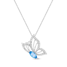 Marquise-Cut Swiss Blue Topaz & White Lab-Created Sapphire Butterfly in Flight Necklace Sterling Silver 18&quot;