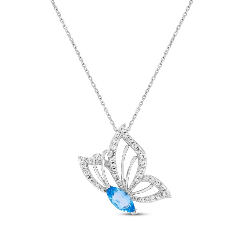 Main Image 1 of Marquise-Cut Swiss Blue Topaz & White Lab-Created Sapphire Butterfly in Flight Necklace Sterling Silver 18"