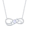 Thumbnail Image 1 of Oval-Cut Lab-Created Opal & White Lab-Created Sapphire "Mom" Infinity Necklace Sterling Silver 18"