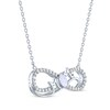 Thumbnail Image 2 of Oval-Cut Lab-Created Opal & White Lab-Created Sapphire "Mom" Infinity Necklace Sterling Silver 18"