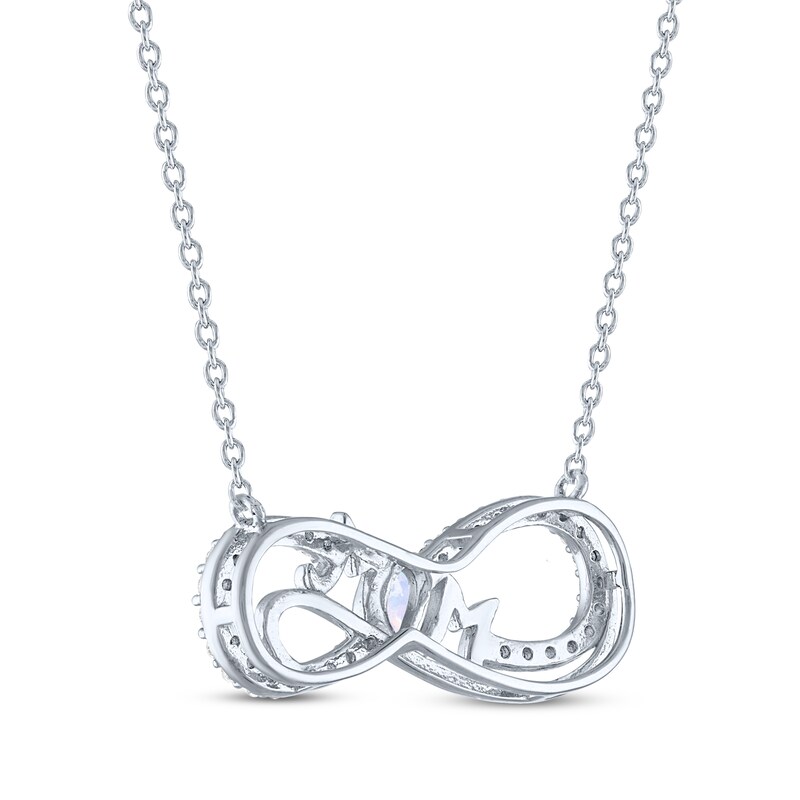 Main Image 3 of Oval-Cut Lab-Created Opal & White Lab-Created Sapphire "Mom" Infinity Necklace Sterling Silver 18"