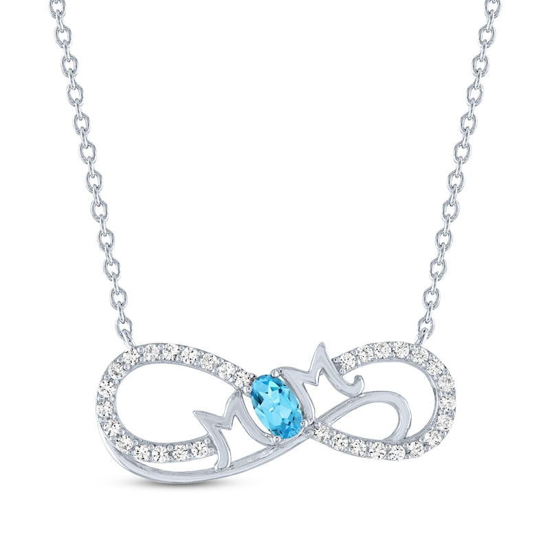 Main Image 1 of Oval-Cut Swiss Blue Topaz & White Lab-Created Sapphire "Mom" Infinity Necklace Sterling Silver 18"