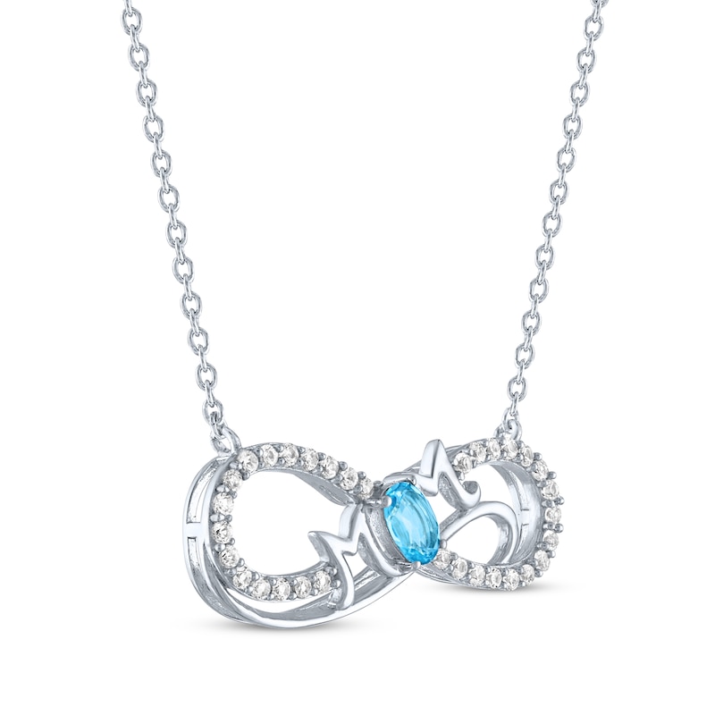 Main Image 2 of Oval-Cut Swiss Blue Topaz & White Lab-Created Sapphire "Mom" Infinity Necklace Sterling Silver 18"